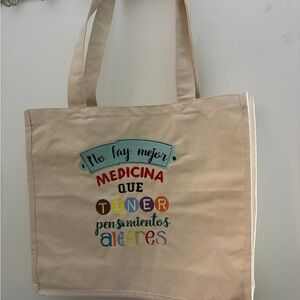 Embroidered Canvas Tote with Inspirational Quote